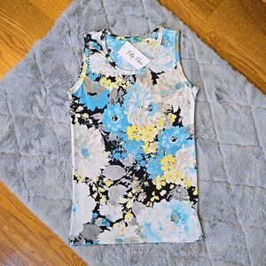 Filly Flair Blue/White Floral Tank Top, Women's Small, New With Tags